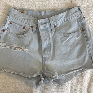 Levi’s Light Blue Distressed Denim Shorts